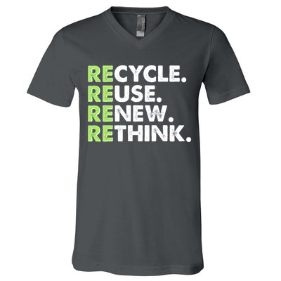 Earth Day Recycle Reuse Renew Rethink V-Neck T-Shirt
