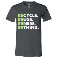Earth Day Recycle Reuse Renew Rethink V-Neck T-Shirt