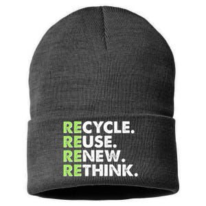 Earth Day Recycle Reuse Renew Rethink Sustainable Knit Beanie