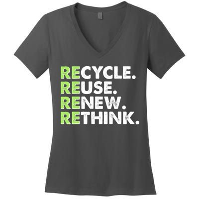 Earth Day Recycle Reuse Renew Rethink Women's V-Neck T-Shirt