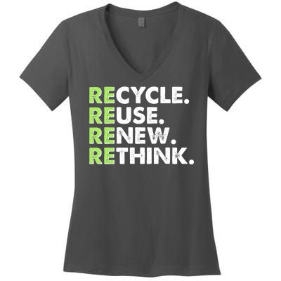 Earth Day Recycle Reuse Renew Rethink Women's V-Neck T-Shirt