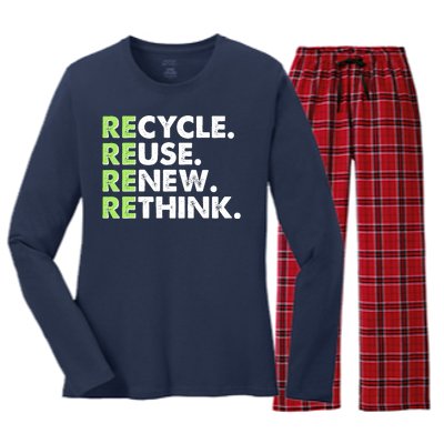 Earth Day Recycle Reuse Renew Rethink Women's Long Sleeve Flannel Pajama Set 