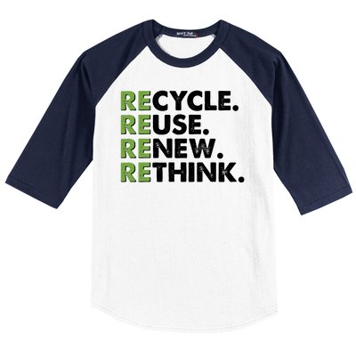 Earth Day Recycle Reuse Renew Rethink Baseball Sleeve Shirt