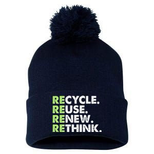 Earth Day Recycle Reuse Renew Rethink Pom Pom 12in Knit Beanie