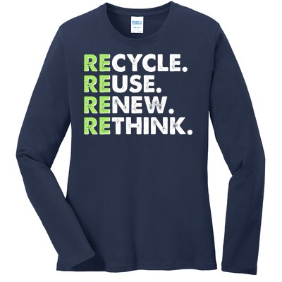 Earth Day Recycle Reuse Renew Rethink Ladies Long Sleeve Shirt