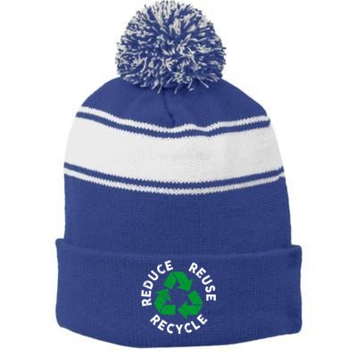 Earth Day Reduce Reuse Recycle Awesome Recycling Gift Stripe Pom Pom Beanie