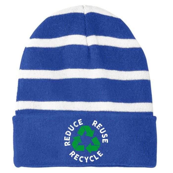 Earth Day Reduce Reuse Recycle Awesome Recycling Gift Striped Beanie with Solid Band