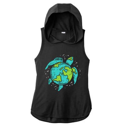 Earth Day Sea Turtle Save The Planet Ladies PosiCharge Tri-Blend Wicking Draft Hoodie Tank