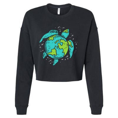 Earth Day Sea Turtle Save The Planet Cropped Pullover Crew