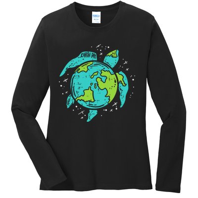 Earth Day Sea Turtle Save The Planet Ladies Long Sleeve Shirt