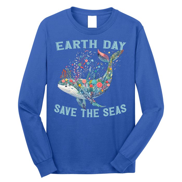 Earth Day Save The Seas Colorful Floral Whale Gift Long Sleeve Shirt