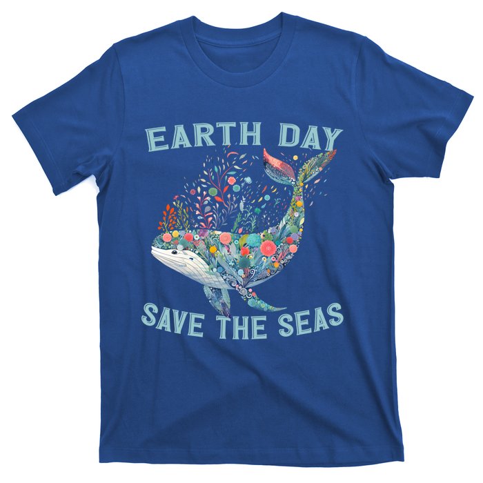 Earth Day Save The Seas Colorful Floral Whale Gift T-Shirt