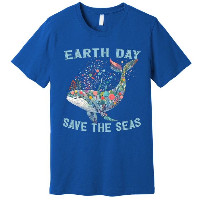 Earth Day Save The Seas Colorful Floral Whale Gift Premium T-Shirt