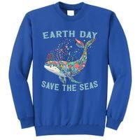 Earth Day Save The Seas Colorful Floral Whale Gift Tall Sweatshirt