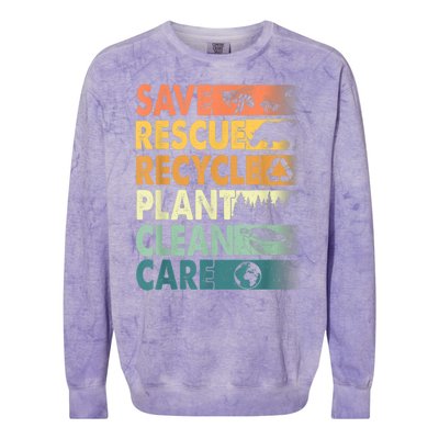 Earth Day Save Bees Rescue Animals Recycle Plastics Retro Colorblast Crewneck Sweatshirt