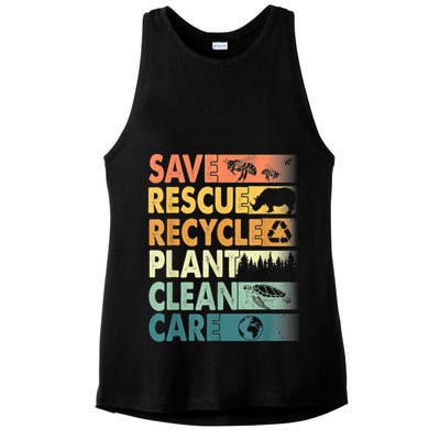 Earth Day Save Bees Rescue Animals Recycle Plastics Retro Ladies PosiCharge Tri-Blend Wicking Tank