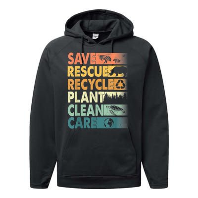 Earth Day Save Bees Rescue Animals Recycle Plastics Retro Performance Fleece Hoodie