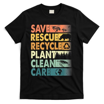 Earth Day Save Bees Rescue Animals Recycle Plastics Retro T-Shirt