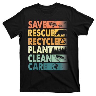 Earth Day Save Bees Rescue Animals Recycle Plastics Retro T-Shirt