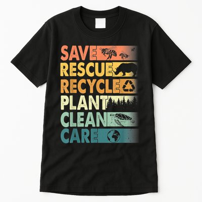 Earth Day Save Bees Rescue Animals Recycle Plastics Retro Tall T-Shirt