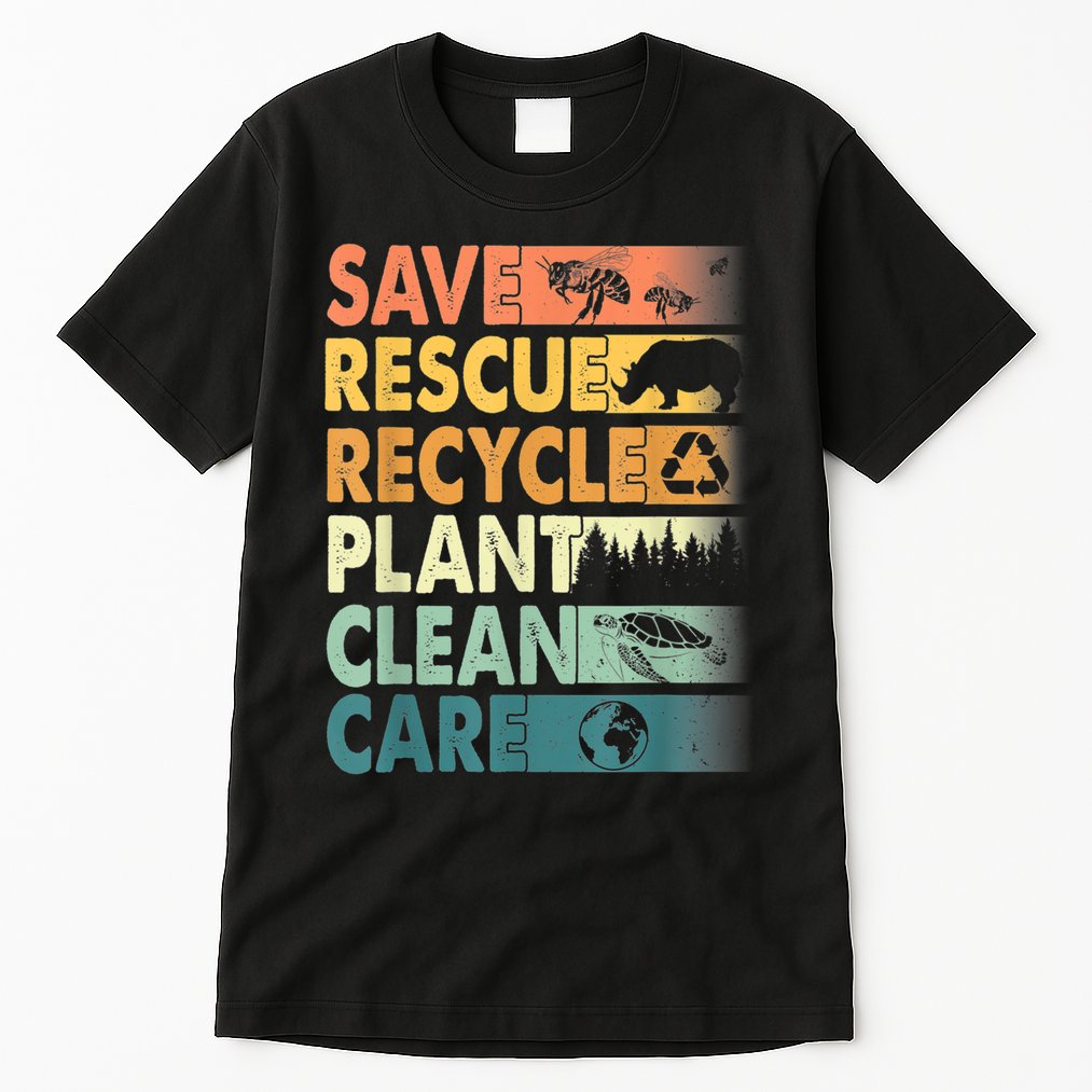 Earth Day Save Bees Rescue Animals Recycle Plastics Retro Tall T-Shirt