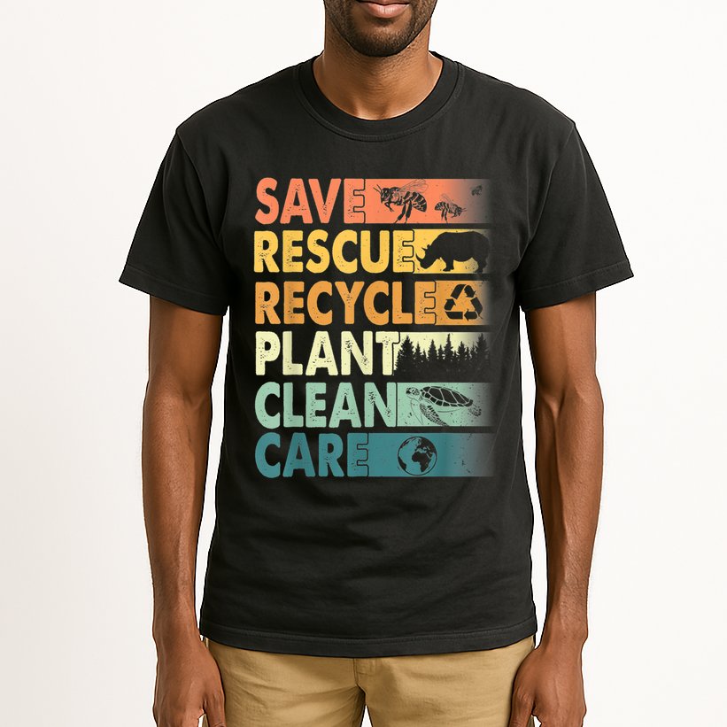 Earth Day Save Bees Rescue Animals Recycle Plastics Retro Tall T-Shirt