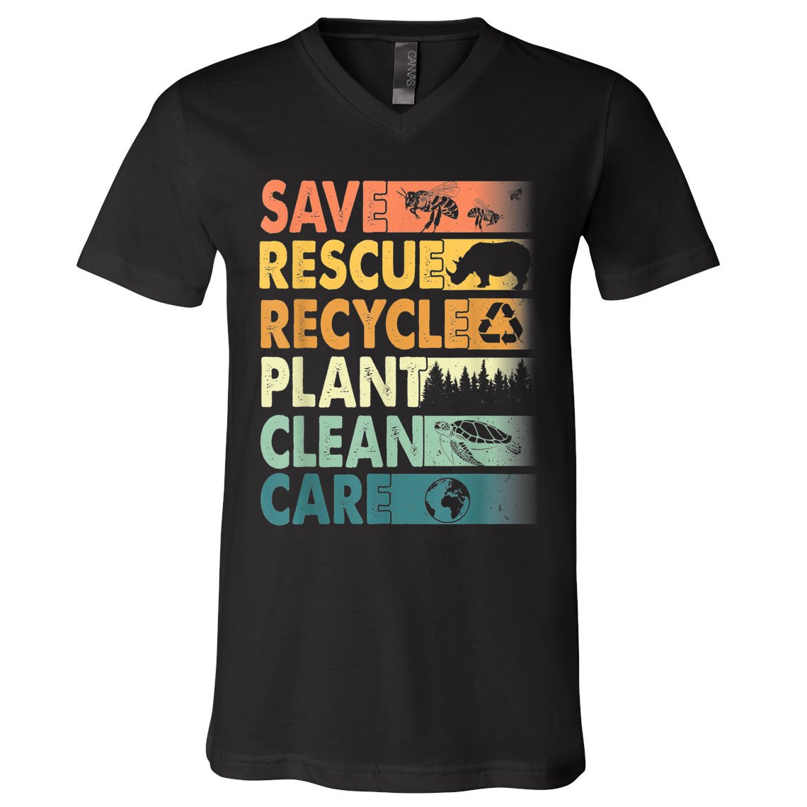 Earth Day Save Bees Rescue Animals Recycle Plastics Retro V-Neck T-Shirt