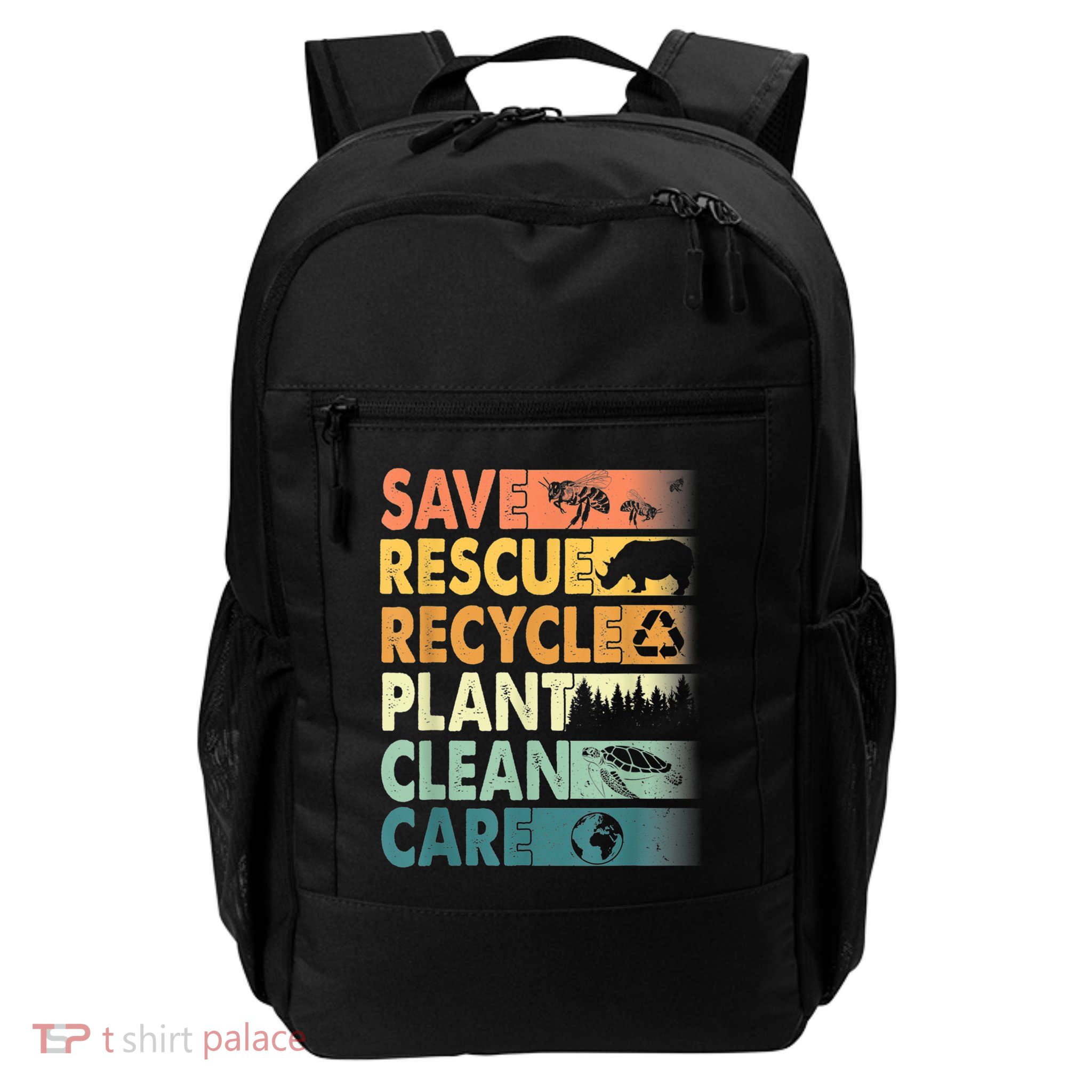 Earth Day Save Bees Rescue Animals Recycle Plastics Retro Backpack