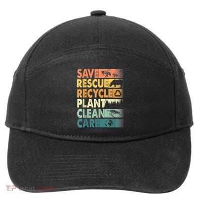 Earth Day Save Bees Rescue Animals Recycle Plastics Retro 7-Panel Snapback Hat