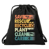 Earth Day Save Bees Rescue Animals Recycle Plastics Retro Drawstring Bag