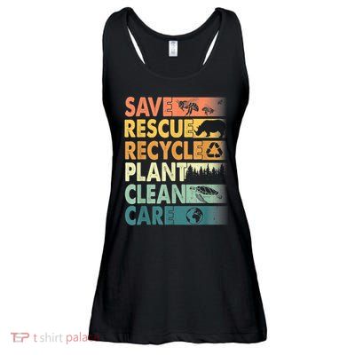 Earth Day Save Bees Rescue Animals Recycle Plastics Retro Ladies Essential Flowy Tank