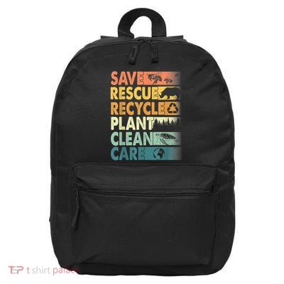 Earth Day Save Bees Rescue Animals Recycle Plastics Retro 16 in Basic Backpack
