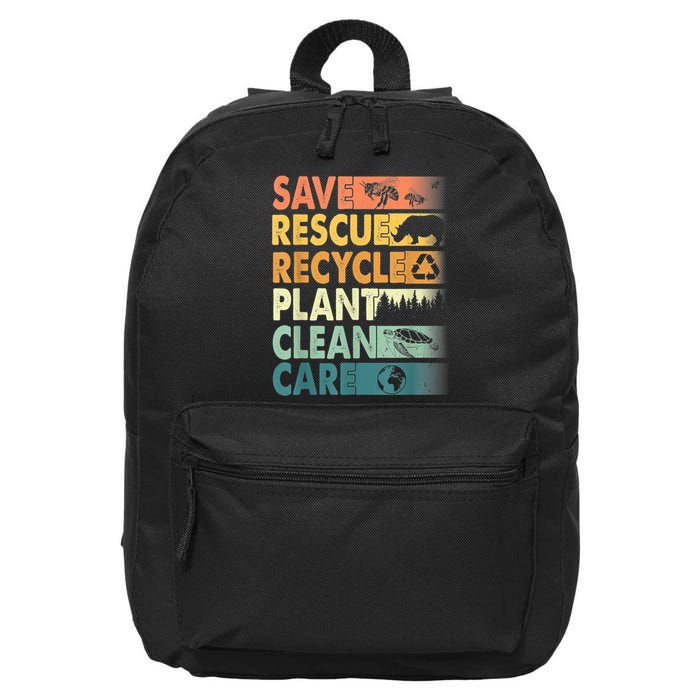 Earth Day Save Bees Rescue Animals Recycle Plastics Retro 16 in Basic Backpack