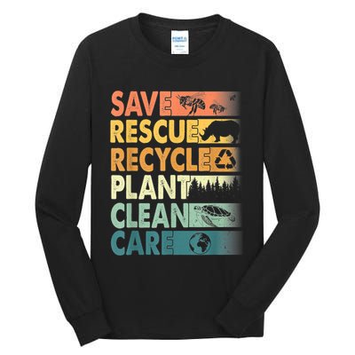 Earth Day Save Bees Rescue Animals Recycle Plastics Retro Tall Long Sleeve T-Shirt