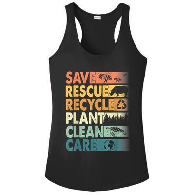 Earth Day Save Bees Rescue Animals Recycle Plastics Retro Ladies PosiCharge Competitor Racerback Tank