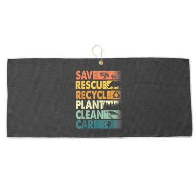 Earth Day Save Bees Rescue Animals Recycle Plastics Retro Large Microfiber Waffle Golf Towel