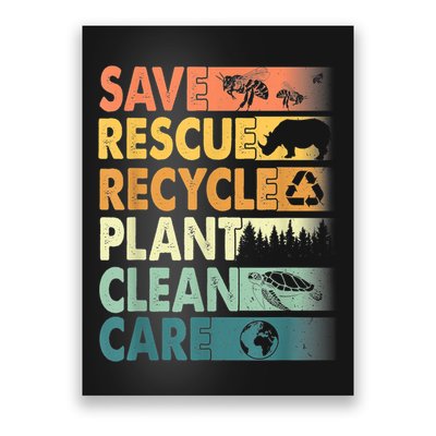 Earth Day Save Bees Rescue Animals Recycle Plastics Retro Poster