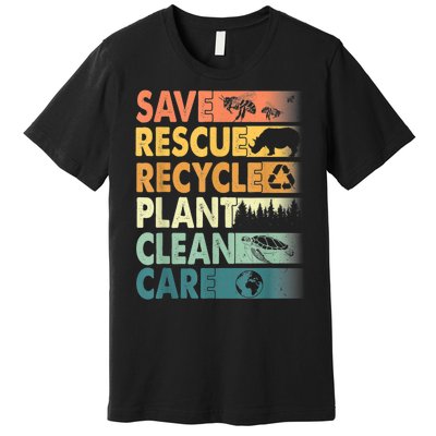 Earth Day Save Bees Rescue Animals Recycle Plastics Retro Premium T-Shirt