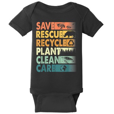 Earth Day Save Bees Rescue Animals Recycle Plastics Retro Baby Bodysuit