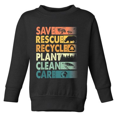 Earth Day Save Bees Rescue Animals Recycle Plastics Retro Toddler Sweatshirt