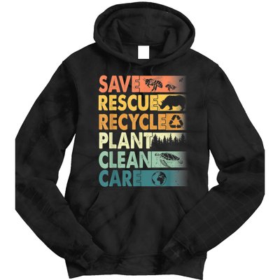 Earth Day Save Bees Rescue Animals Recycle Plastics Retro Tie Dye Hoodie