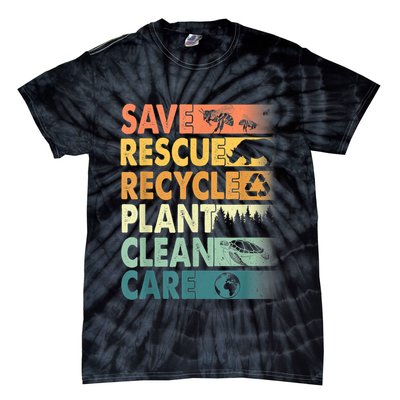 Earth Day Save Bees Rescue Animals Recycle Plastics Retro Tie-Dye T-Shirt