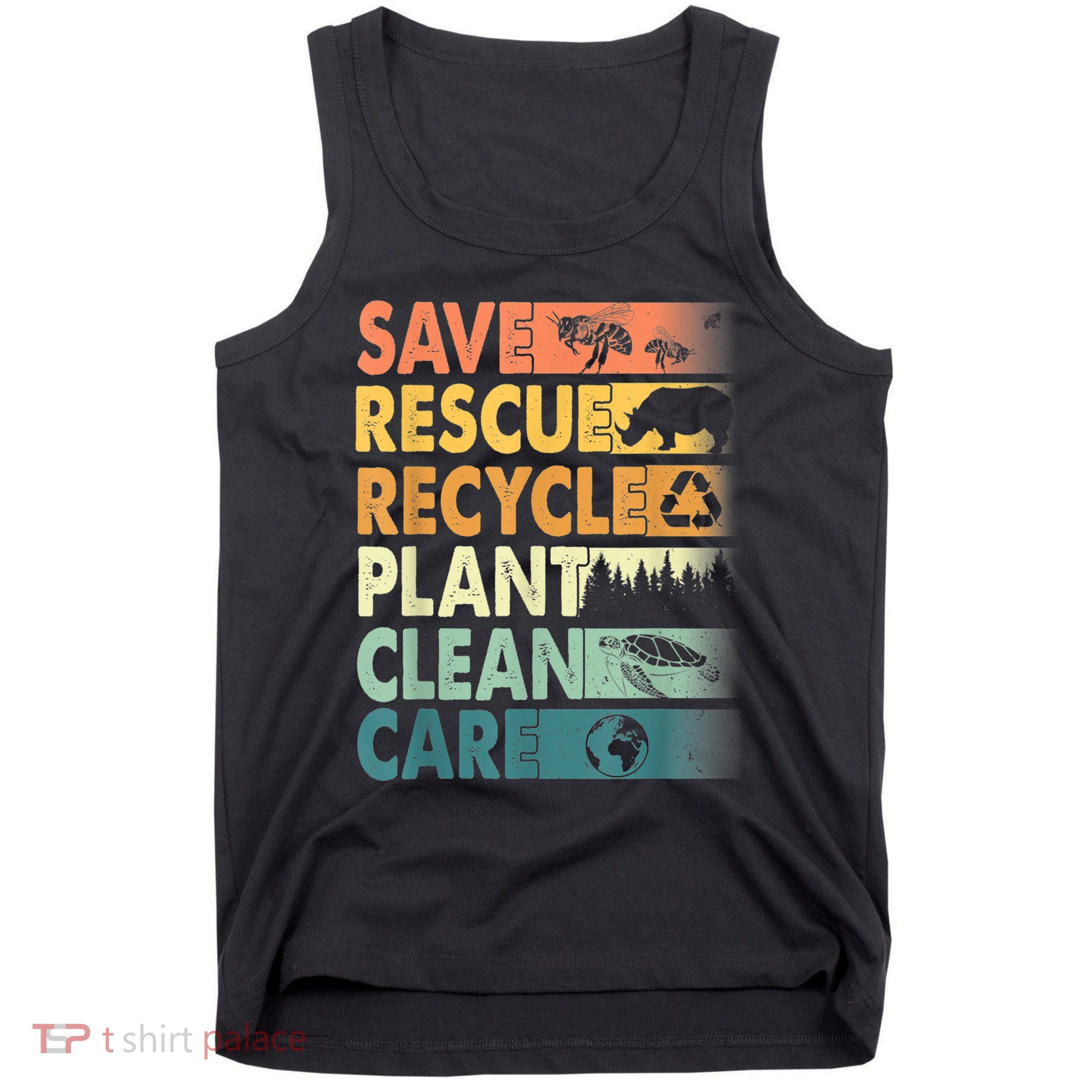 Earth Day Save Bees Rescue Animals Recycle Plastics Retro Tank Top