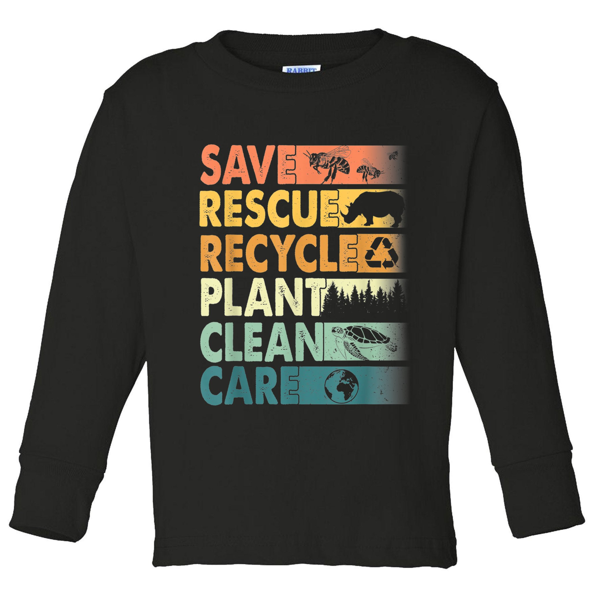 Earth Day Save Bees Rescue Animals Recycle Plastics Retro Toddler Long Sleeve Shirt