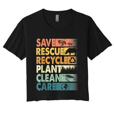 Earth Day Save Bees Rescue Animals Recycle Plastics Retro Crop Top