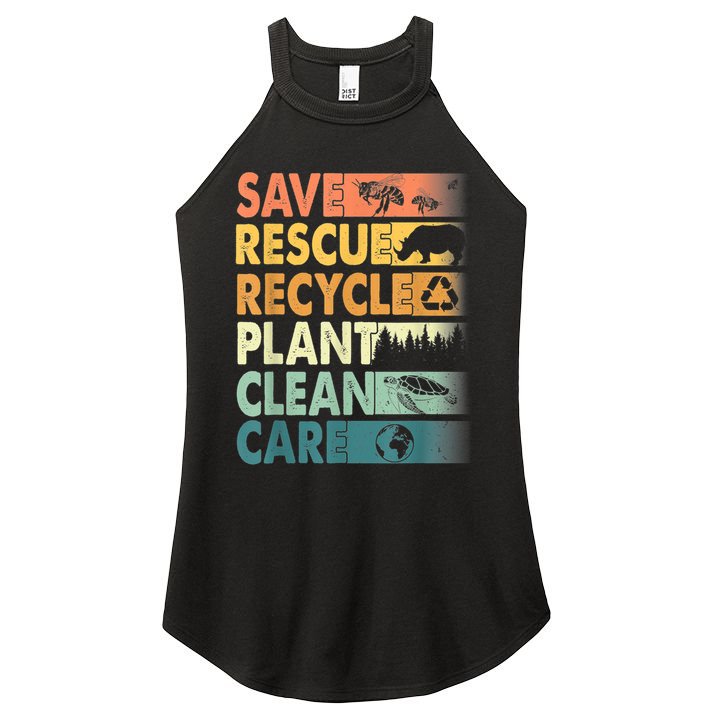 Earth Day Save Bees Rescue Animals Recycle Plastics Retro Women's Perfect Tri Rocker Tank