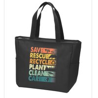 Earth Day Save Bees Rescue Animals Recycle Plastics Retro Zip Tote Bag