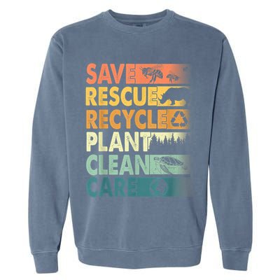 Earth Day Save Bees Rescue Animals Recycle Plastics Retro Garment-Dyed Sweatshirt