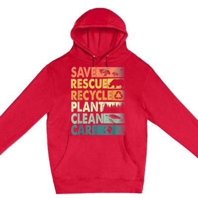 Earth Day Save Bees Rescue Animals Recycle Plastics Retro Premium Pullover Hoodie