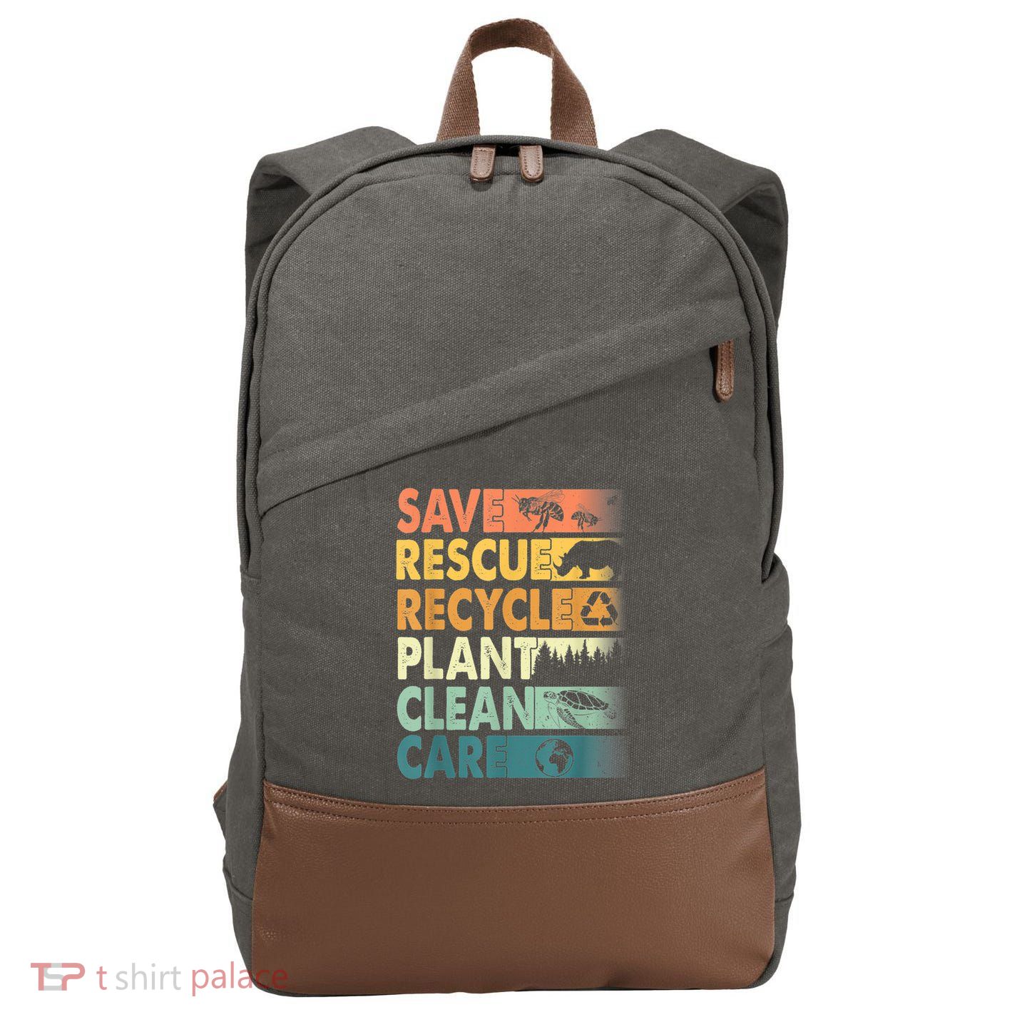 Earth Day Save Bees Rescue Animals Recycle Plastics Retro Cotton Canvas Backpack